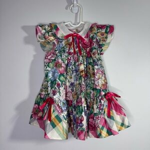 Rare Editions Floral Toddler Dress 18M Vintage Style Plaid Trim USA Made